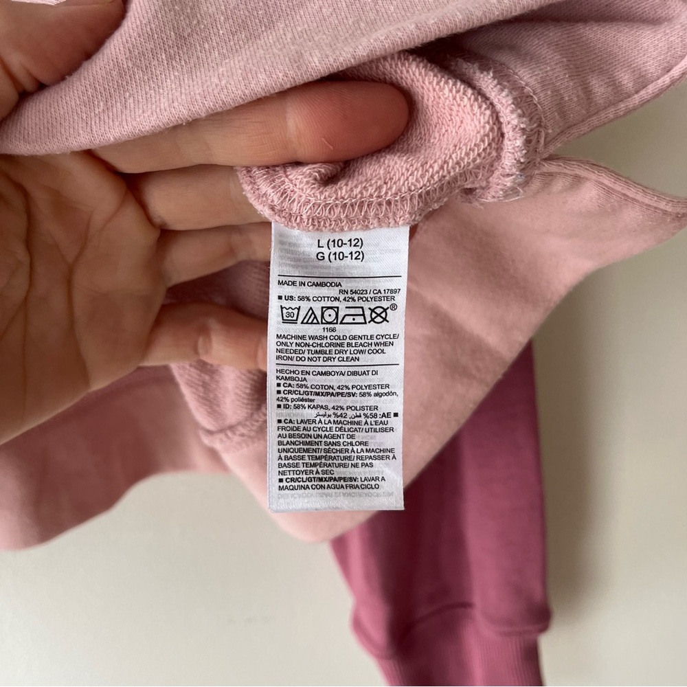 🌼 5/$25 Old Navy Pink Colorblock Bear Hoodie Kids L 10–12 Pullover Sweatshirt - Picture 5 of 11